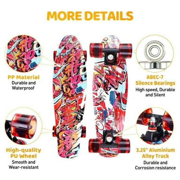 Sgodde Standard Kids Skateboard with Led Wheels for Beginners Girls Boys Age 6+‎ - Picture 8 of 10